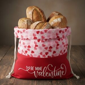 Candy Hearts Valentine Bread Bag, Reusable Cotton Sourdough Storage, Farmhouse